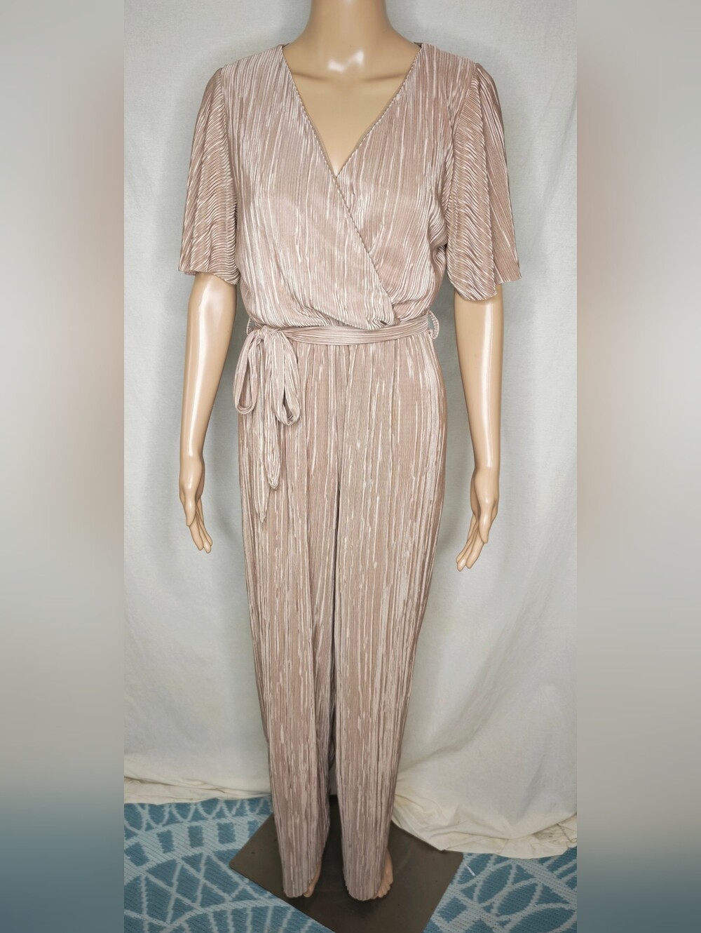A/X Paris shimmery beige wrap jumpsuit